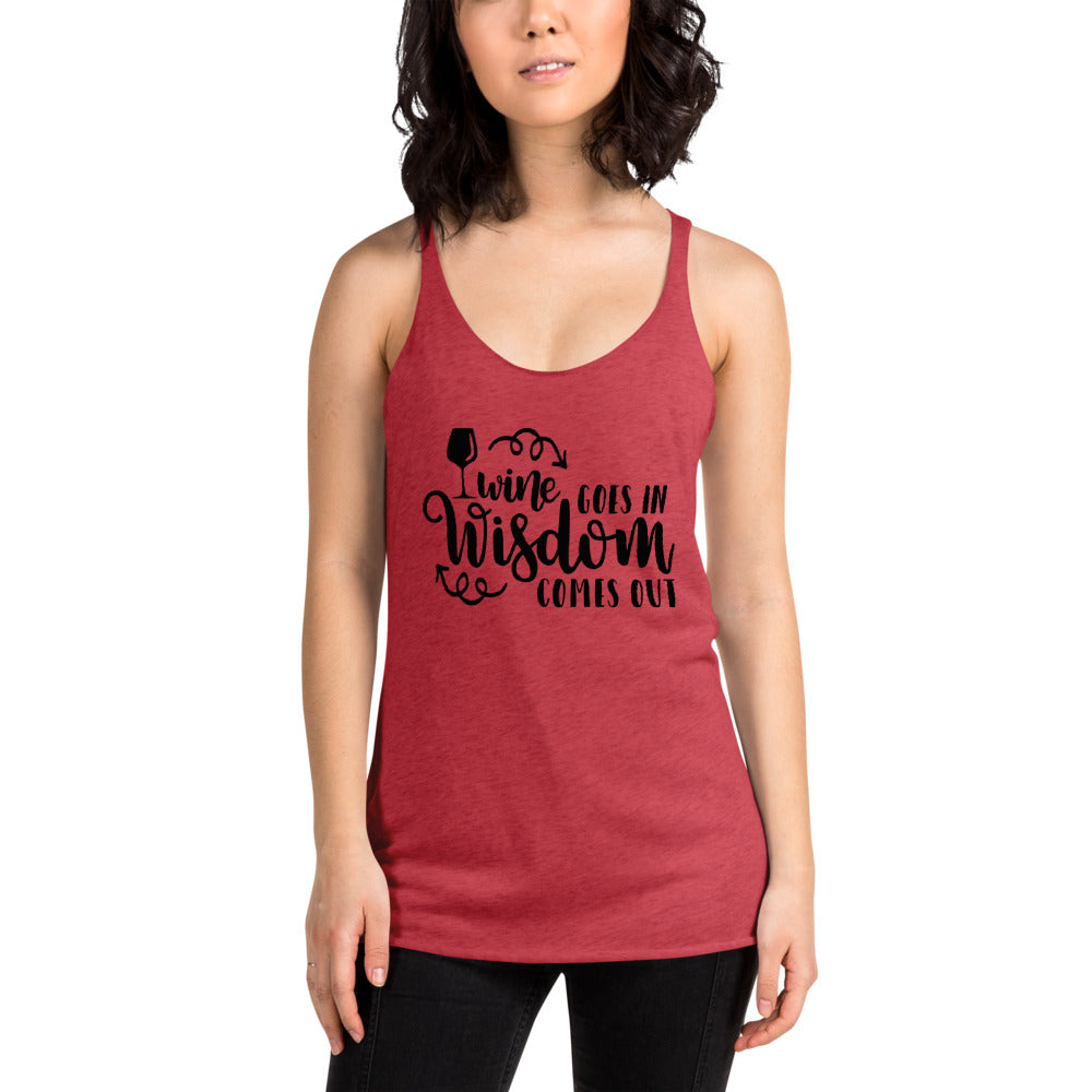 Wine Goes In Wisdom Comes Out Racerback Tank